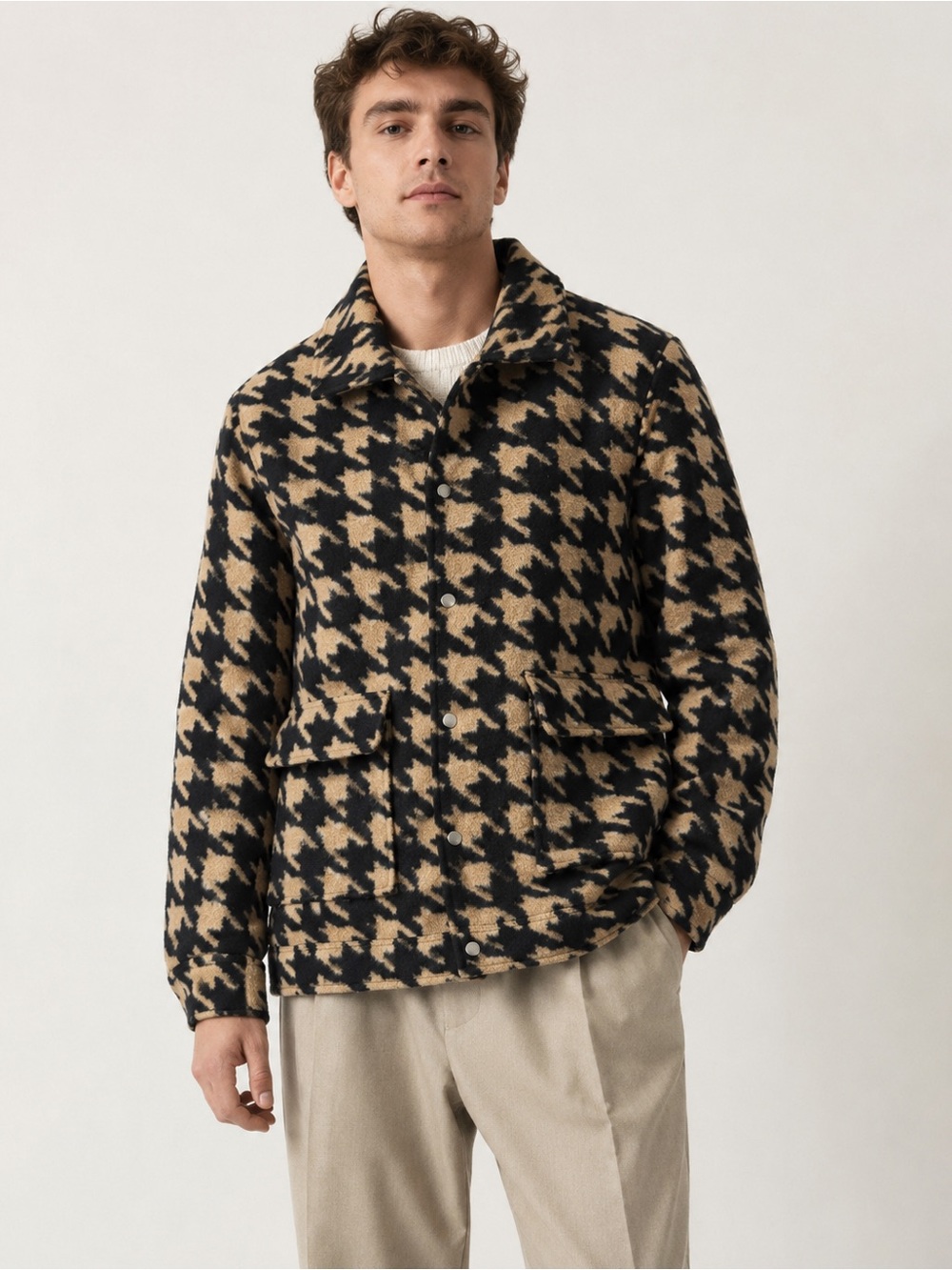 Topman Houndstooth Wool Blend Jacket Black Tan Men’s M NWT